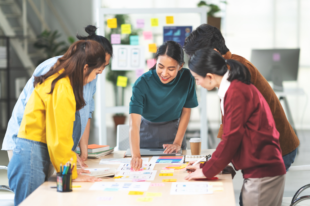 a web design team in a meeting