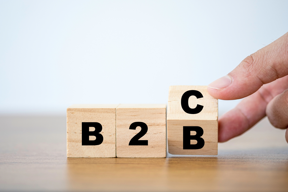 B2B and B2C in wooden blocks