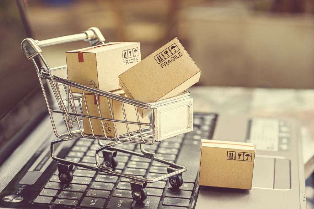 grocery cart with lots of boxes