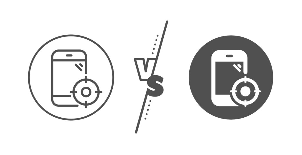Targeting sign on white phone to left versus black phone to right icons vector