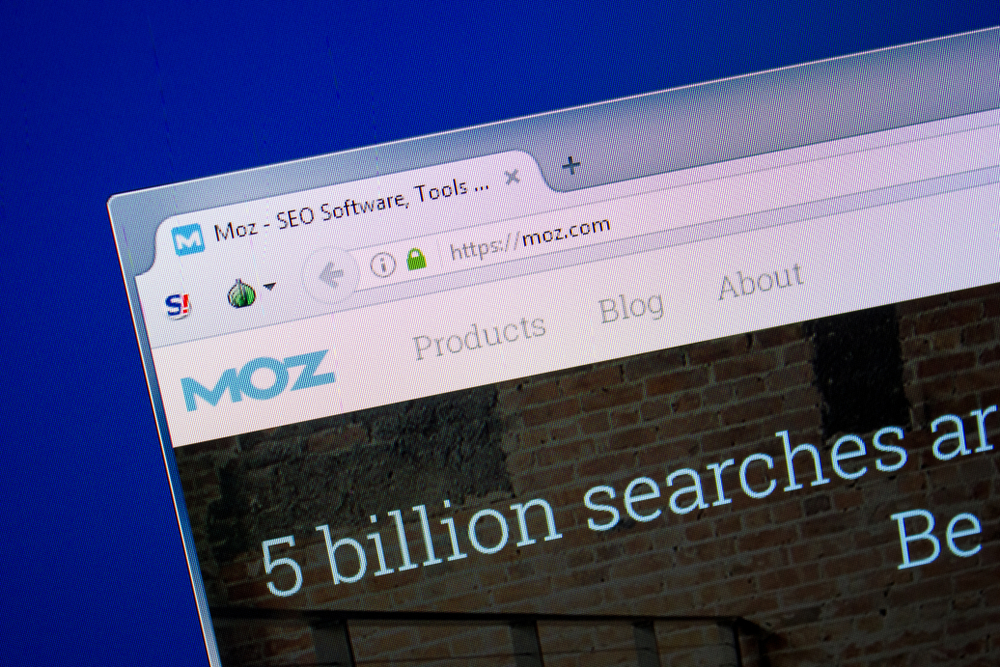 close up of Moz SEO Tools website URL on browser